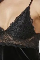 Dantelli İnce Askılı Kadife Saten Kadın Gecelik Pierre Cardin 845 Siyah görsel 19