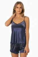 Kadife Saten Pijama Kısa Askılı Şort Takım Pierre Cardin 440  Lacivert görsel 14