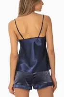 Kadife Saten Pijama Kısa Askılı Şort Takım Pierre Cardin 440  Lacivert görsel 15