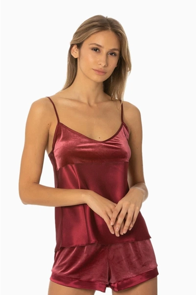 Kadife Saten Pijama Kısa Askılı Şort Takım Pierre Cardin 440
