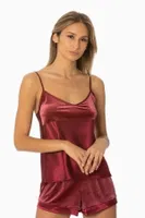 Kadife Saten Pijama Kısa Askılı Şort Takım Pierre Cardin 440  Bordo