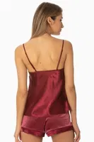 Kadife Saten Pijama Kısa Askılı Şort Takım Pierre Cardin 440  Bordo farklı açı