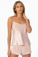 Kadife Saten Pijama Kısa Askılı Şort Takım Pierre Cardin 440  Pudra görsel 4