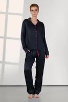 Kadife Viskon Lacivert Gömlek Yaka Kadın Pijama Takımı Doreanse 25K4037