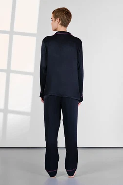 Doreanse Kadife Viskon Lacivert Gömlek Yaka Kadın Pijama Takımı Doreanse 25K4037 - Alternatif Görünüm