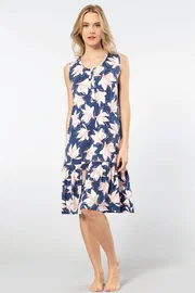 Türen Kalın Askılı Midi Boy Desenli Kadın Gecelik Türen 3386