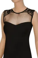 Kadın Atlet Tüllü Dantelli Yarım Kollu Rahat T-shirt ÖTS 3162 Siyah