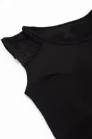 Kadın Atlet Tüllü Dantelli Yarım Kollu Rahat T-shirt ÖTS 3162 Siyah detay görünüm