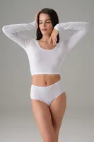 Kadın Basic Uzun Kol Crop T-shirt Doreanse 8513 Beyaz