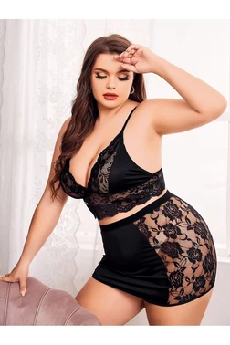 NightLight Kadın Büyük Beden Siyah Fantezi Gecelik NightLight 3489