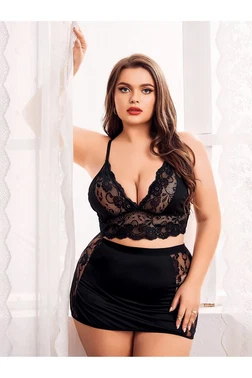 NightLight Kadın Büyük Beden Siyah Fantezi Gecelik NightLight 3489 - Alternatif Görünüm