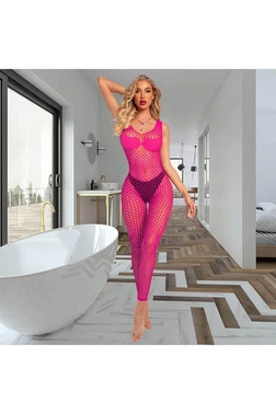 NightLight Kadın Büyük Fileli Askılı Fuşya Fantezi Vücut Çorabi NightLight 5111-1 - Alternatif Görünüm