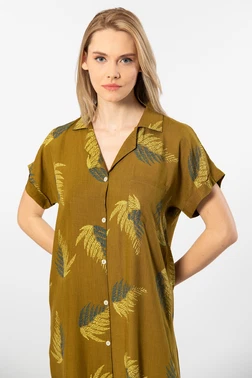Türen Dokuma Kısa Kollu Düğmeli Yaprak Desenli Elbise Türen 3601 - Alternatif Görünüm