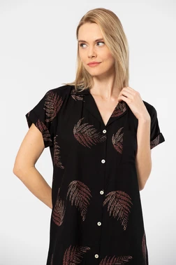 Türen Yaprak Desenli Dokuma Düğmeli Kadın Elbise Türen 3601 - Alternatif Görünüm