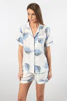 Gömlek Yaka Desenli Dokuma Kadın Şort Pijama Takımı Türen 3605 Ekru detay görünüm