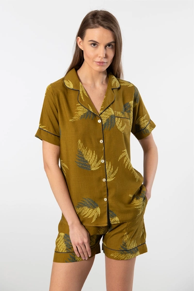 Düğmeli Desenli Dokuma Şort Kadın Pijama Takımı Türen 3605