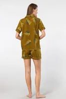 Düğmeli Desenli Dokuma Şort Kadın Pijama Takımı Türen 3605 Haki görsel 4
