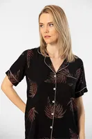 Yaprak Desenli Dokuma Kadın Şort Pijama Takımı Türen 3605 Siyah detay görünüm