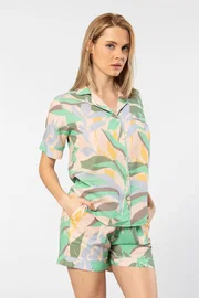 Türen Kadın Desenli Dokuma Şort Takım Türen 3605/Yeşil