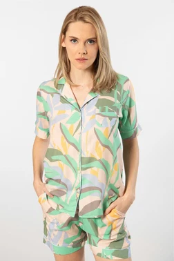Türen Kadın Desenli Dokuma Şort Takım Türen 3605/Yeşil - Alternatif Görünüm