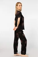Gömlek Yaka Yaprak Desenli Kısa Kollu Dokuma Pijama Takımı Türen 3604/Siyah Siyah görsel 4