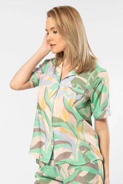 Türen Kadın Desenli Kısa Kol Dokuma Pijama Takımı Türen 3604/Yeşil - Alternatif Görünüm