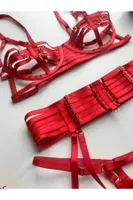 Kadın Fantezi Kırmızı Lastik Harness Takım NightLight 8500 Kırmızı farklı açı