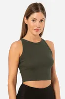 Halter Yaka Fitilli Crop Kadın T-shirt Türen 3404 Haki görsel 4