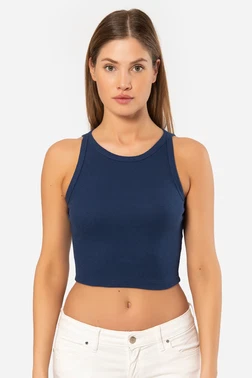 Türen Lacivert Kadın Fitilli Crop T-shirt Türen 3404