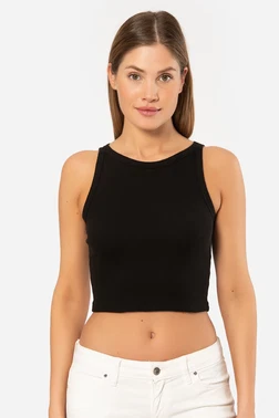 Türen Fitilli Crop Siyah Kadın T-shirt Türen 3404