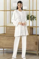 Kadın Hamile Lohusa Sabahlıklı Pijama Takım XSES 4100 Ekru