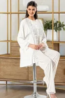 Kadın Hamile Lohusa Sabahlıklı Pijama Takım XSES 4100 Ekru detay görünüm