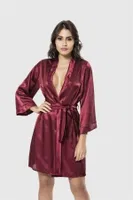 Kadın Kısa Saten Sabahlık Ahu Lingerie 7431 Bordo görsel 7