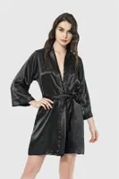 Kadın Kısa Saten Sabahlık Ahu Lingerie 7431 Siyah
