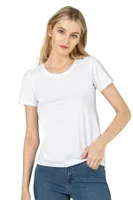 Kadın Pamuklu Kisa Kollu Bisiklet Yaka Esnek Rahat Fanila T-shirt Özkan 25284 Beyaz görsel 4