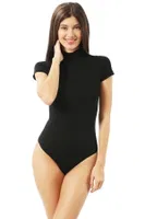 Kadın Pamuklu Penye Dik Yaka Kancalı Çıtçıtlı Body Özkan 0627 Siyah