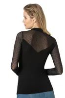Kadın Ring Viskon Flok Tül Uzun Kol Esnek Yumuşak Bluz T-Shirt Badi Özkan 26824 Siyah detay görünüm