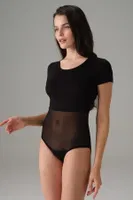 Kadın Tül Detaylı Kısa Kol Siyah Bodysuit Doreanse 12423 Siyah