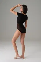 Kadın Tül Detaylı Kısa Kol Siyah Bodysuit Doreanse 12423 Siyah detay görünüm