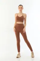 Soft Seamless Ripli Tayt Yoga Takımı MI Emay 3921 Kahve