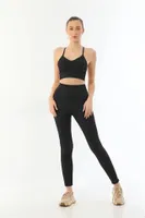 Soft Seamless Ripli Tayt Yoga Takımı MI Emay 3921 Siyah görsel 4