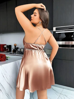 Pink Night Kahverengi Saten Büyük Beden Fantezi Gecelik Pink Night 6682 - Alternatif Görünüm