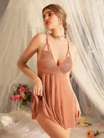 Kahverengi Tül Dantelli Transparan Fantezi Gecelik Pink Night 3932 Kahverengi