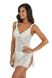 Ahu Lingerie Kalın Askılı Dantelli Ekru Kısa Saten Gecelik Primoda-8221