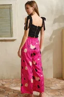 Viskon Çiçek Desenli Sırt Aksesuarlı Yazlık Dantel Detaylı Pijama Takım Anıl 9818 Fuşya