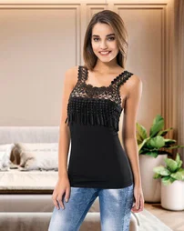 Derya Kurşun Kalın Güpür Askılı Püskülü Kadın Atlet Derya Kurşun DE129