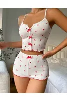 Kalp Desenli Beyaz Seksi Şort Takım Ruselin 5007 Beyaz