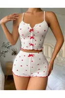 Kalp Desenli Beyaz Seksi Şort Takım Ruselin 5007 Beyaz farklı açı