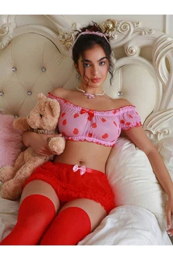 Kalp Desenli Etekli Fantezi Büstiyer Takım NightLight 3665