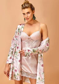 Nurteks Kaplı Sabahlıklı Pudra Desenli Gecelik Takım Nurteks 5352